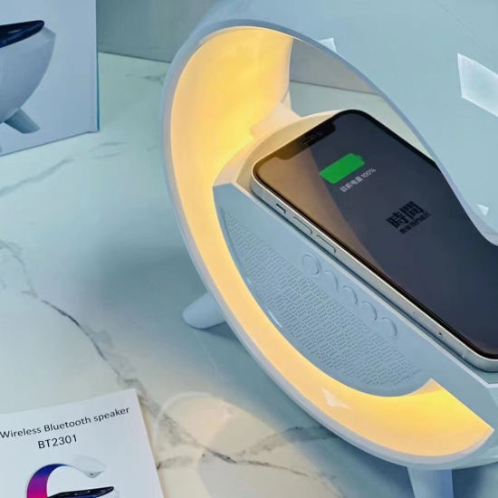 LED Wireless Charger Speaker – 3-in-1 Bluetooth Sound, Fast Charging & Ambient Light for Nightstands, Desks & Modern Living