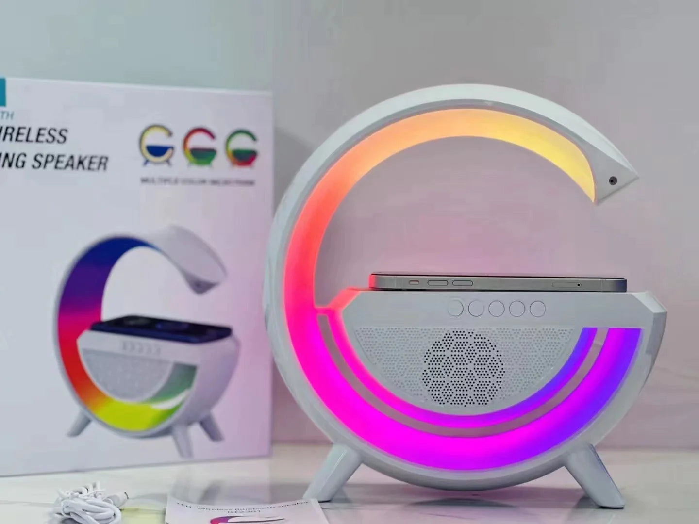 LED Wireless Charger Speaker – 3-in-1 Bluetooth Sound, Fast Charging & Ambient Light for Nightstands, Desks & Modern Living