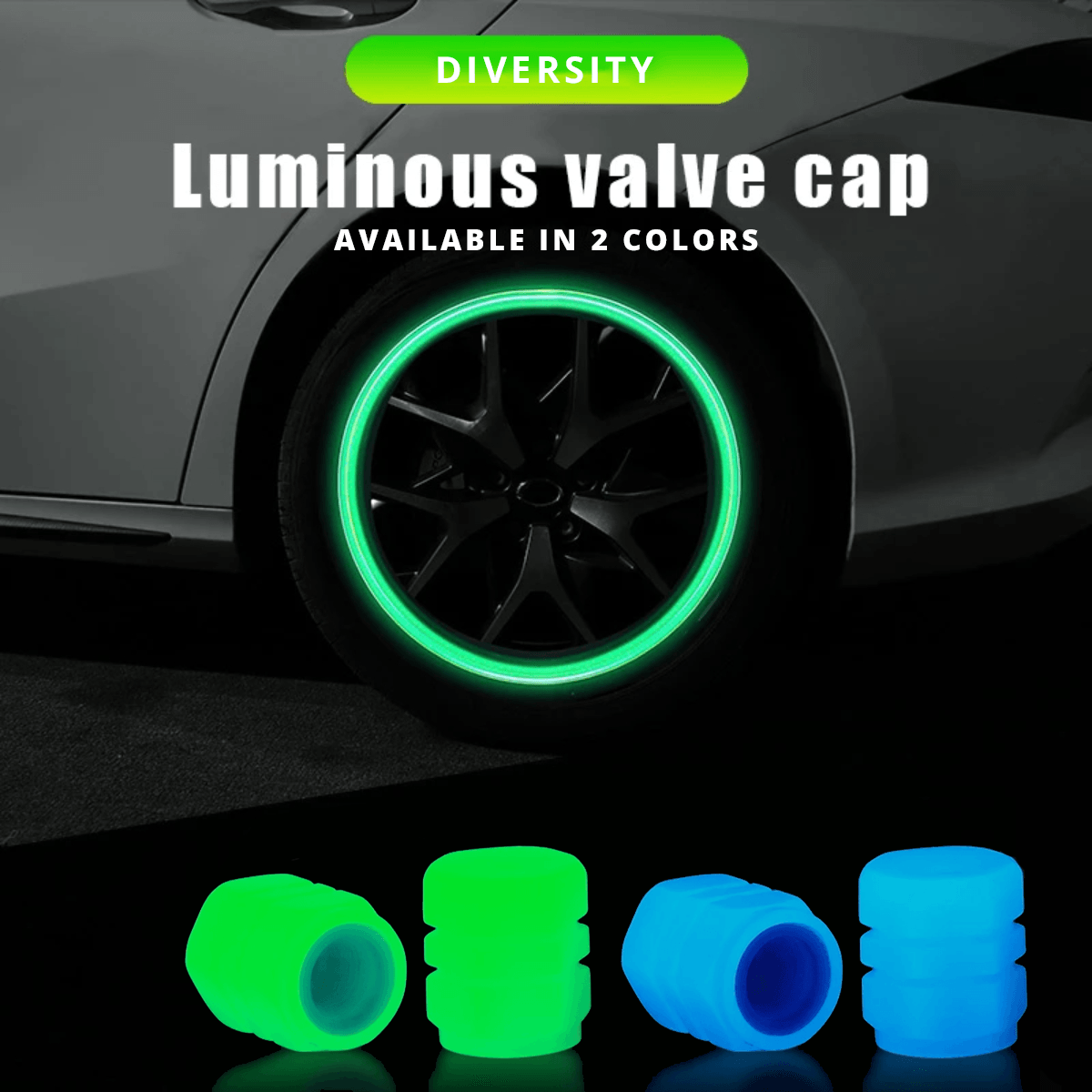Glow-in-the-Dark Tire Valve Caps – Stylish Dustproof Covers for Cars, Bikes, Motorcycles