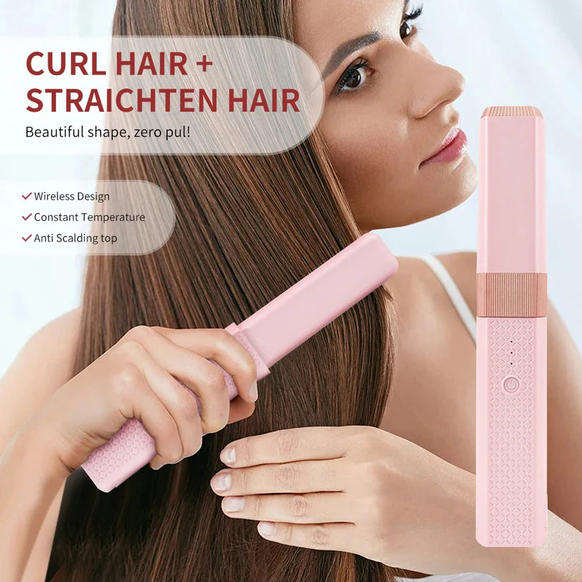 Cordless Hair Straightener & Curler | Tourmaline Ceramic | Fast Heating | Anti-Frizz