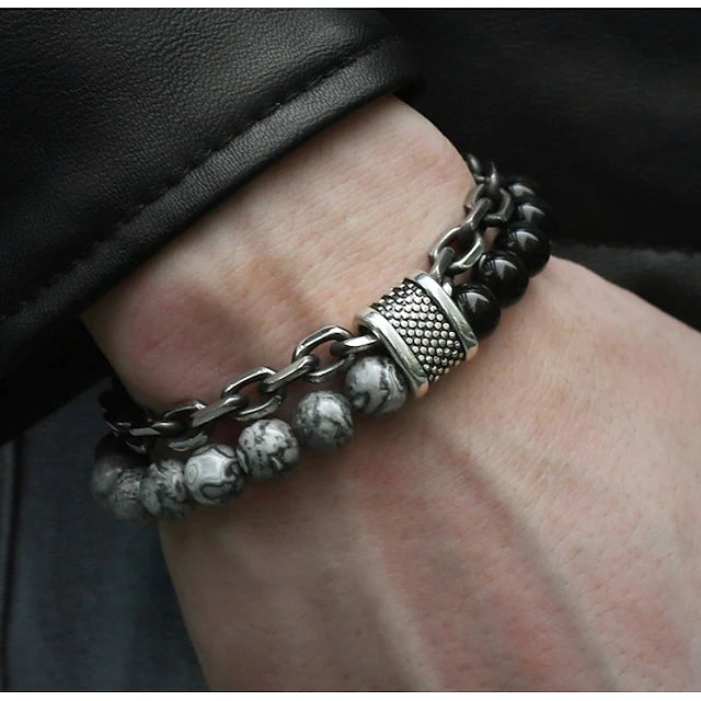 Black Obsidian Beaded Bracelet with Hematite & Tiger's Eye – Unisex Protection & Style Jewelry
