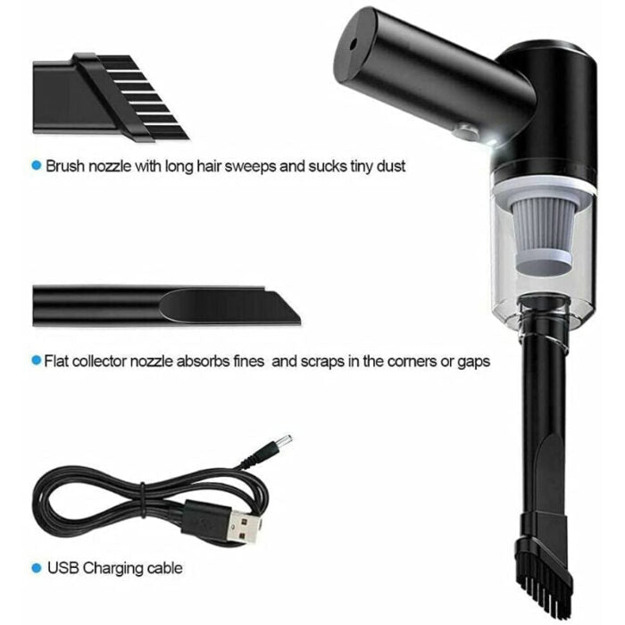 Portable 3-in-1 Mini Vacuum Cleaner – Cordless, Wet & Dry, 6000PA Suction with LED for Car, Home & Office